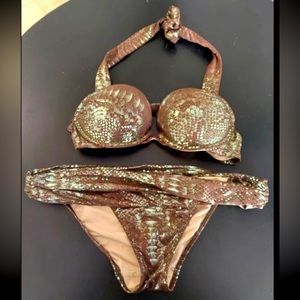 Sexy Victoria's Secret Bombshell swim bikini snake animal push up metallic